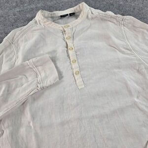 Hugo Boss Men's XL Henley Boss Linen Off White Long Sleeve Button Up Mandarin